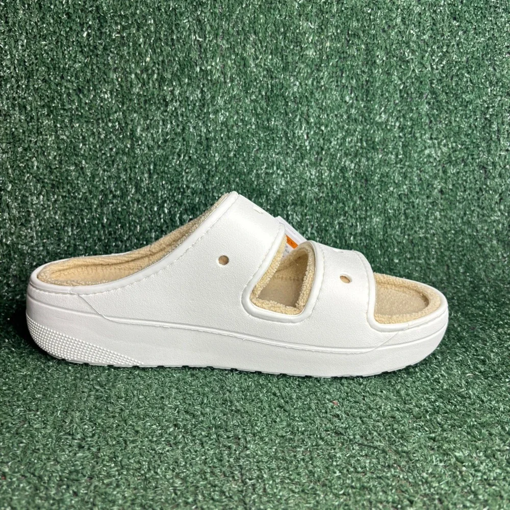 NEW Crocs Classic Cozzzy Towel Lined Fuzzy Comfort Slide Sandal White Mens Sz 11